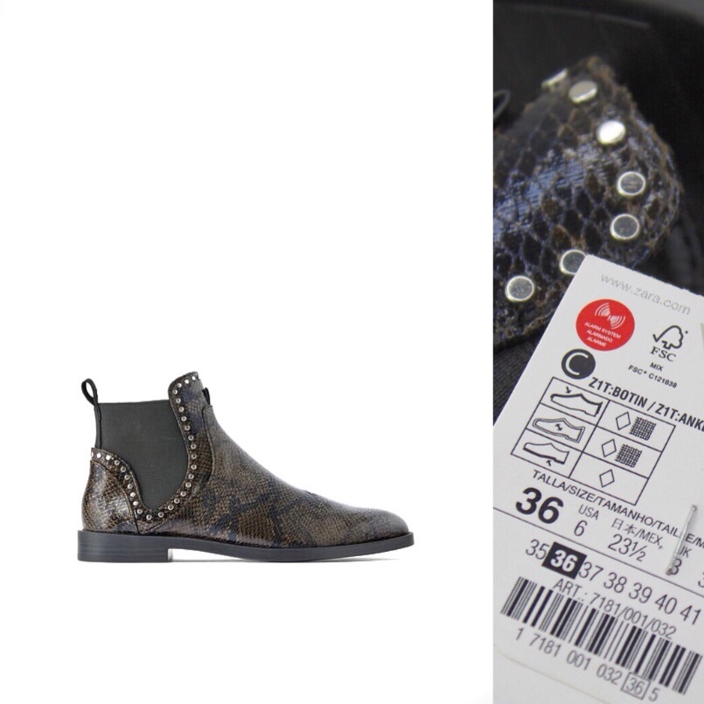 Zara Snake Pattern Studded Ankle Boots 6 36 NWT